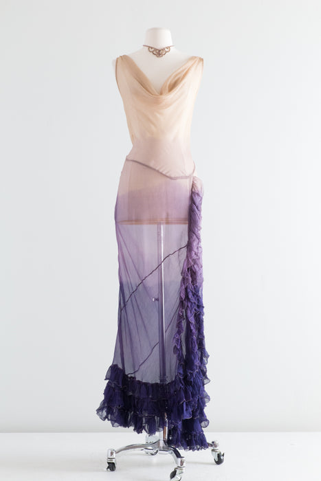 1930's Style Silk Bias Cut Purple Ombre Evening Gown / Medium