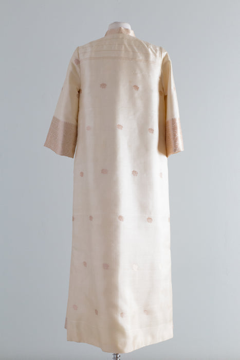 Elegant 1960's Ivory & Rose Gold Silk Sari Gown & Matching Coat / Small