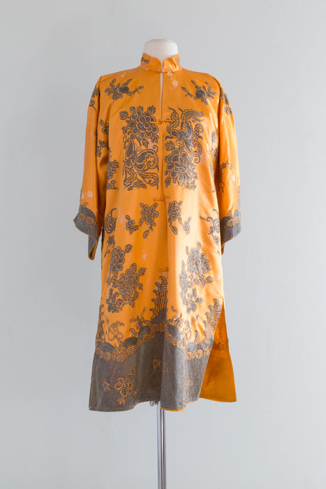 Exquisite 1920's Tangerine Silk Chinese Jacket Metallic Embroidery Thread / SM