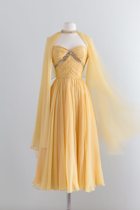 1950's Sunbeam Silk Chiffon Strapless Dress By Frank Starr / Waist 24" Xtabay Vintage 1950's Sunbeam Silk Chiffon Strapless Dress By Frank Starr / Waist 24" Xtabay Vintage