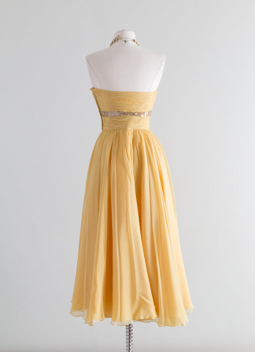 1950's Sunbeam Silk Chiffon Strapless Dress By Frank Starr / Waist 24"