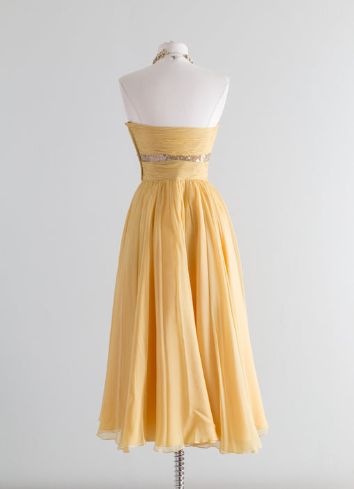 1950's Sunbeam Silk Chiffon Strapless Dress By Frank Starr / Waist 24" Xtabay Vintage 1950's Sunbeam Silk Chiffon Strapless Dress By Frank Starr / Waist 24" Xtabay Vintage