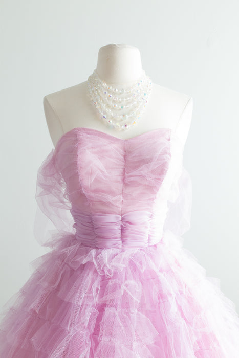 Stunning 1950's Cotton Candy Tulle Party Dress / Waist 24