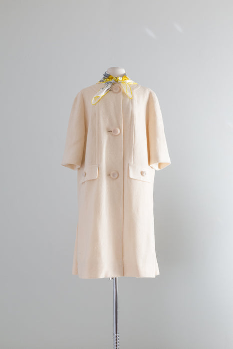 Timeless Chic 1960's Vanilla Wool Coat With Big Buttons / Large