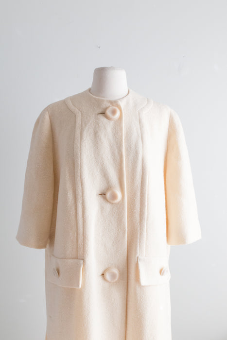 Timeless Chic 1960's Vanilla Wool Coat With Big Buttons / Large