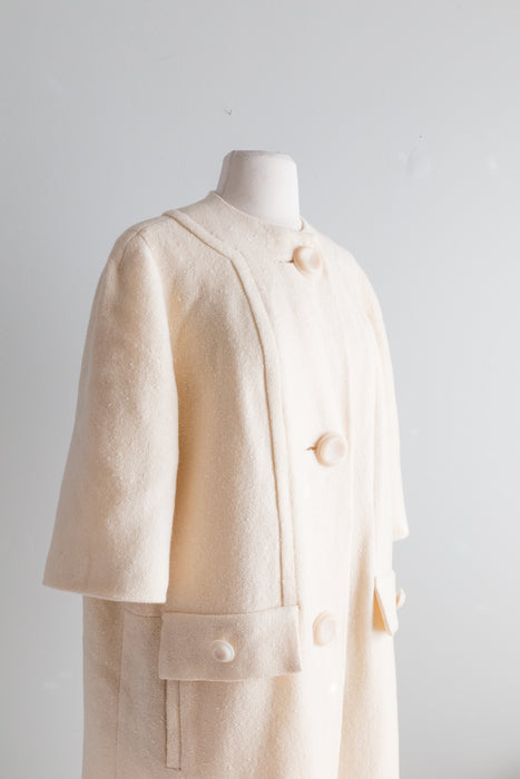 Timeless Chic 1960's Vanilla Wool Coat With Big Buttons / Large