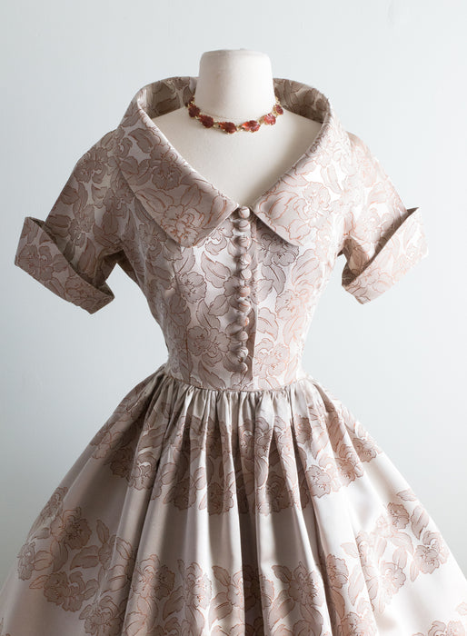 1950's Autumn Leaves Brocade Cocktail Party Dress / Waist 27