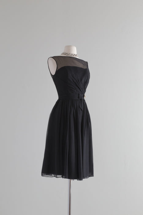 1960's Audrey Hepburn Little Black Chiffon Cocktail Dress / XS