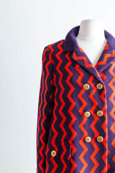 Fabulous 1960s Mam'selle ZIG ZAG Wool Knit Coat / Small Medium