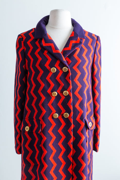 Fabulous 1960s Mam'selle ZIG ZAG Wool Knit Coat / Small Medium