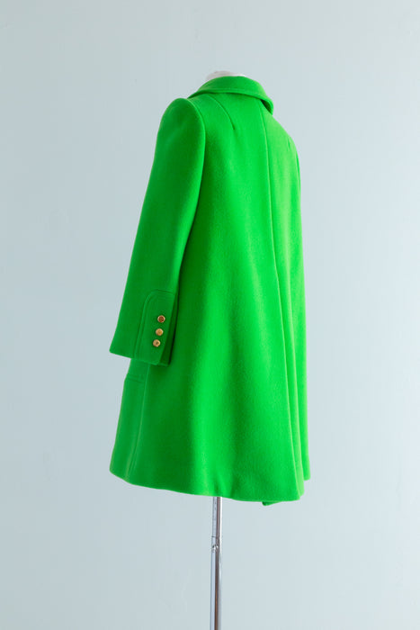 Fabulous 1960s Mod A-Line Coat In Kermit Green / Small