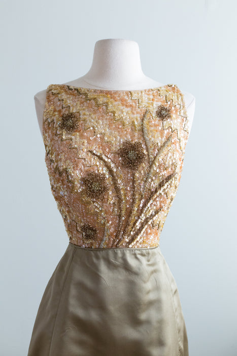 Elegant 1960's Fall Gala Beaded Evening Gown From Bonwit Teller / Waist 25"