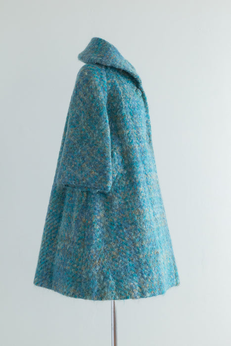 Late 1950's Lilli Ann Coat Woven Blue Swing Coat / Medium