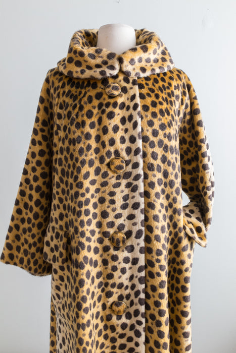 Fabulous 1960s Faux Cheetah Print Cocoon Coat By Dan Millstein / ML