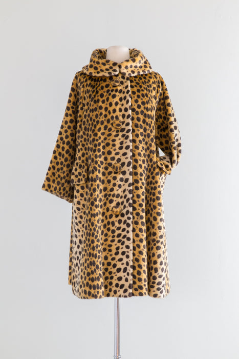 Fabulous 1960s Faux Cheetah Print Cocoon Coat By Dan Millstein / ML