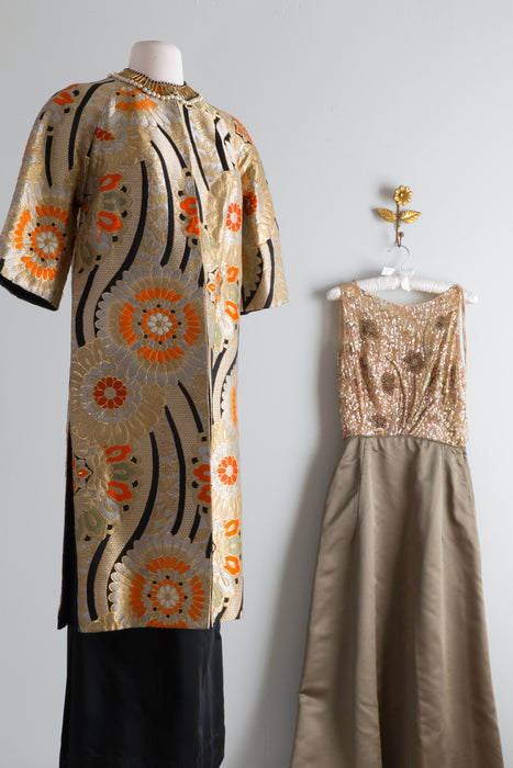 Elegant 1960's Fall Gala Beaded Evening Gown From Bonwit Teller / Waist 25"