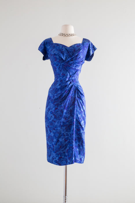 Vintage 1950's Blue Roses Dress by Designer Dorothy O'Hara / Waist 26