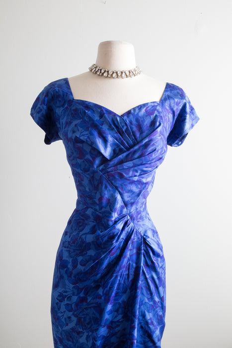 Vintage 1950's Blue Roses Dress by Designer Dorothy O'Hara / Waist 26