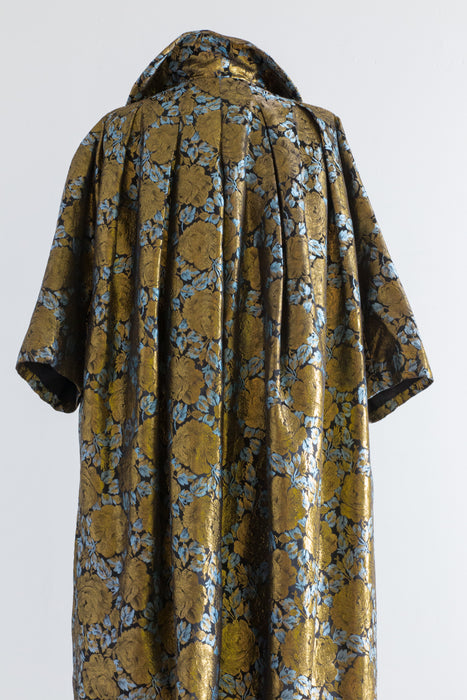 1950's Golden Rose Brocade Lamé Silk Evening Coat / Med.