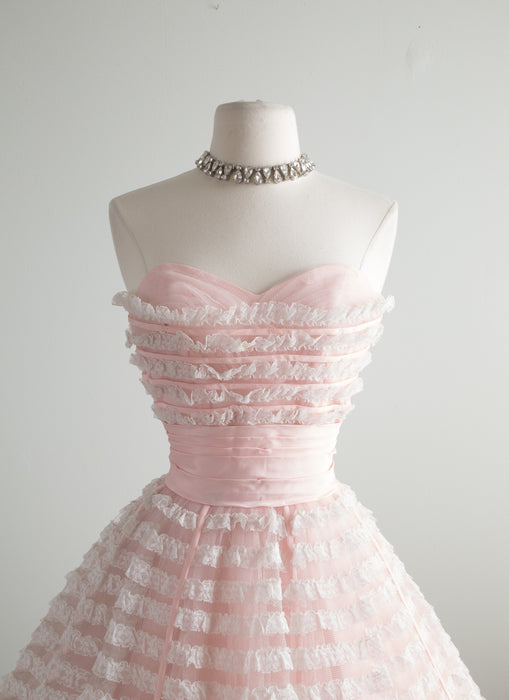 1950's Cotton Candy Strapless Formal Prom Dress / Waist 26