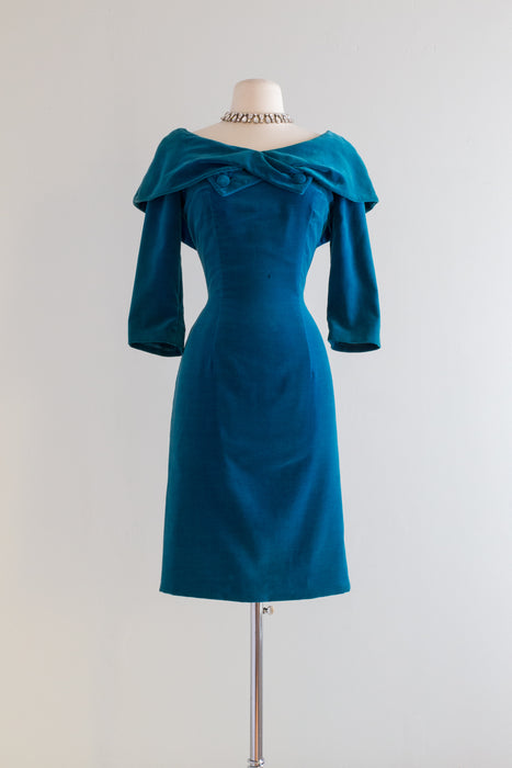 1950's Suzy Perette Aqua Velvet Wiggle Dress / Small