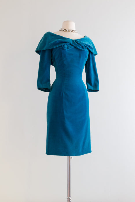 1950's Suzy Perette Aqua Velvet Wiggle Dress / Small