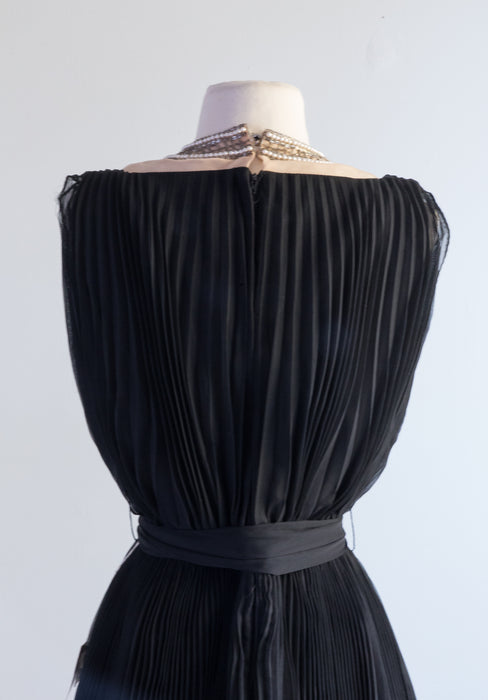 Iconic 1960's Pleated Chiffon Cocktail Dress With Crystal Illusion Bodice By Jack Bryan / Small