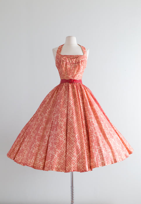 Vintage 1950's Cotton Polka Dot Halter Dress With Lace Overlay / Waist Xtabay Vintage Vintage 1950's Cotton Polka Dot Halter Dress With Lace Overlay / Waist Xtabay Vintage