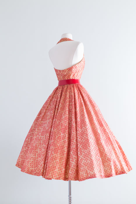 Vintage 1950's Cotton Polka Dot Halter Dress With Lace Overlay / Waist Xtabay Vintage Vintage 1950's Cotton Polka Dot Halter Dress With Lace Overlay / Waist Xtabay Vintage