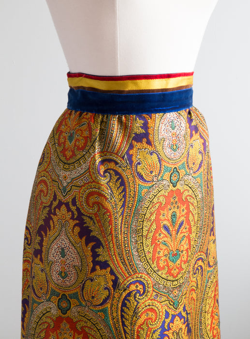 Vintage 1960's Metallic Paisley Maxi Skirt / Waist 28