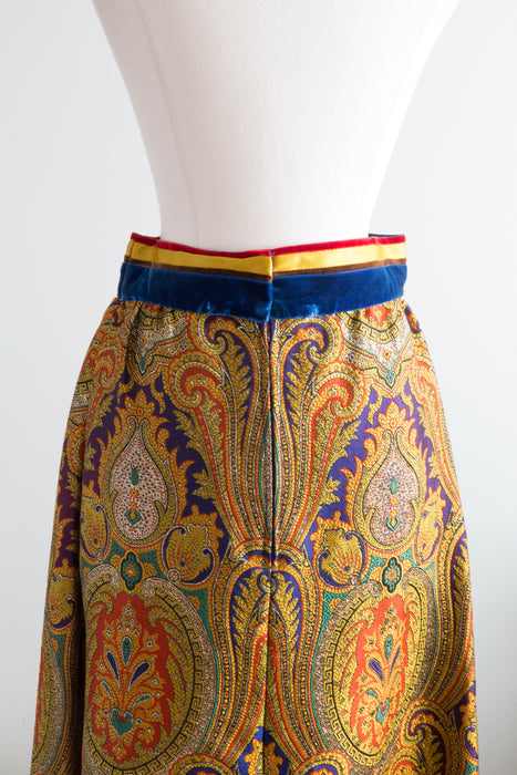 Vintage 1960's Metallic Paisley Maxi Skirt / Waist 28