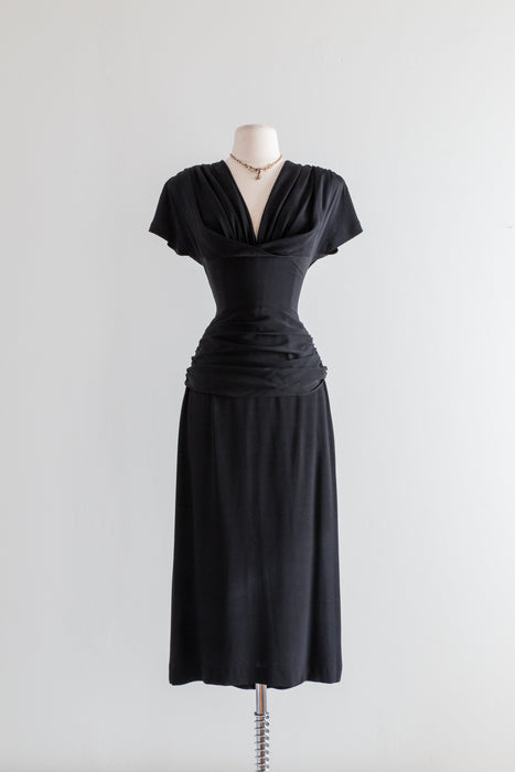 1940's Femme Fatale Perfectly Draped Black Cocktail Dress / Waist 27" Xtabay Vintage 1940's Femme Fatale Perfectly Draped Black Cocktail Dress / Waist 27" Xtabay Vintage