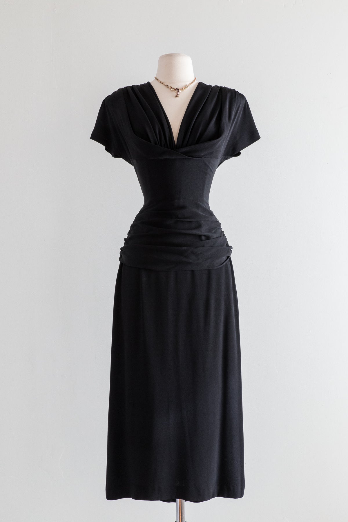 1940's Femme Fatale Perfectly Draped Black Cocktail Dress / Waist 27" Xtabay Vintage 1940's Femme Fatale Perfectly Draped Black Cocktail Dress / Waist 27" Xtabay Vintage