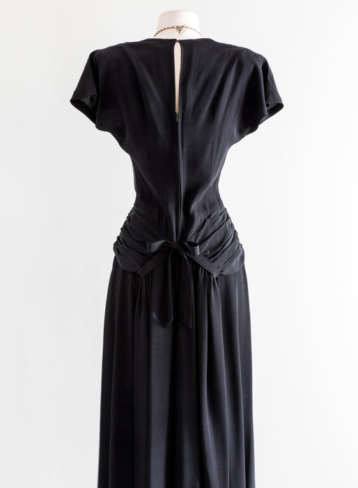 1940's Femme Fatale Perfectly Draped Black Cocktail Dress / Waist 27 1940's Femme Fatale Perfectly Draped Black Cocktail Dress / Waist 27