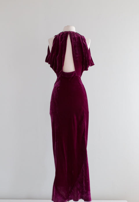DROP DEAD Gorgeous 1930's Fuchsia Silk Velvet Bias Cut Evening Gown / Small