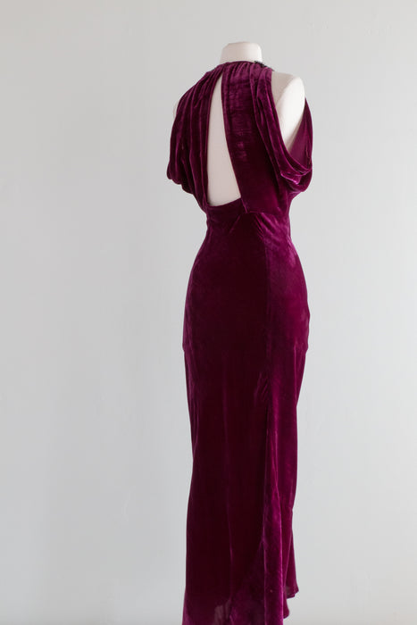 DROP DEAD Gorgeous 1930's Fuchsia Silk Velvet Bias Cut Evening Gown / Small