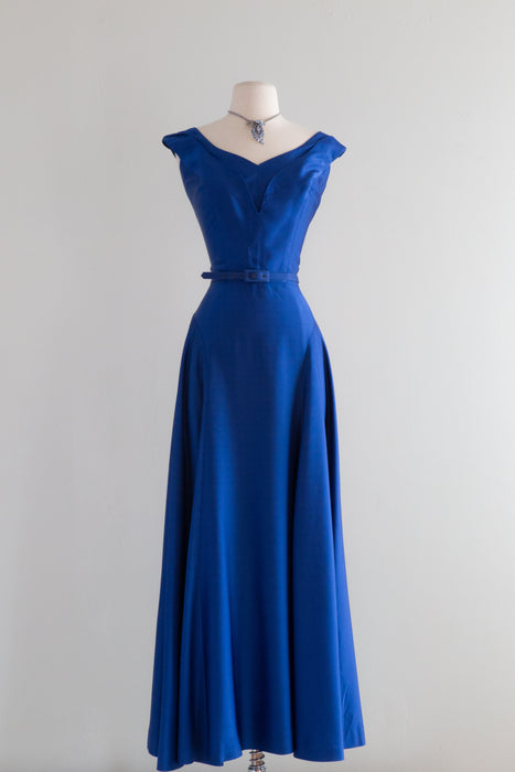 Gorgeous Late 1940's Sapphire Blue Evening Gown / Waist 28" Xtabay Vintage Gorgeous Late 1940's Sapphire Blue Evening Gown / Waist 28" Xtabay Vintage