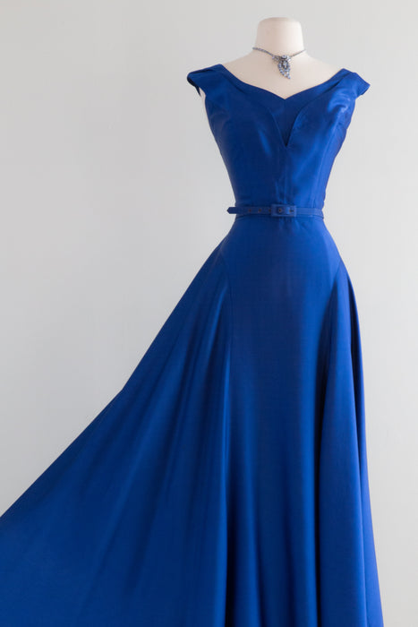 Gorgeous Late 1940's Sapphire Blue Evening Gown / Waist 28" Xtabay Vintage Gorgeous Late 1940's Sapphire Blue Evening Gown / Waist 28" Xtabay Vintage