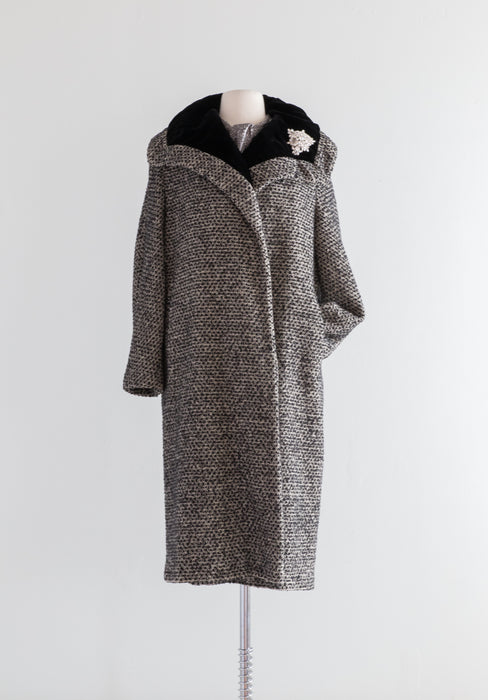1950's Lilli Ann Wool Tweed and Velvet Cocoon Coat / Medium