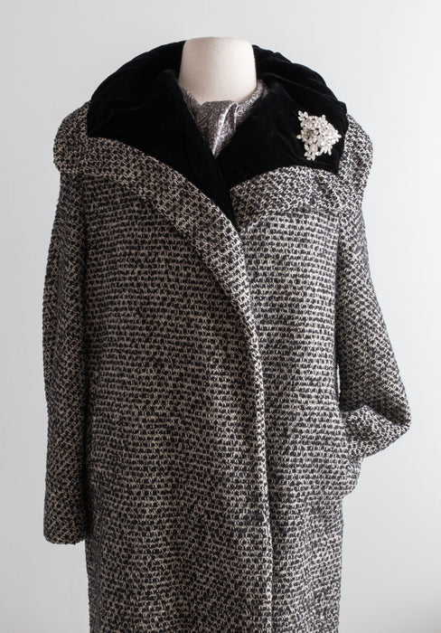 1950's Lilli Ann Wool Tweed and Velvet Cocoon Coat / Medium