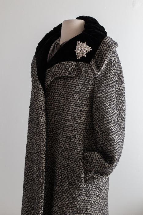 1950's Lilli Ann Wool Tweed and Velvet Cocoon Coat / Medium