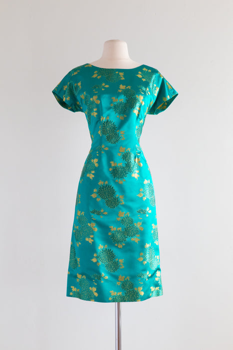 Exquisite Late 1950's Chinese Silk Cocktail Dress With Matching Jacket / Medium