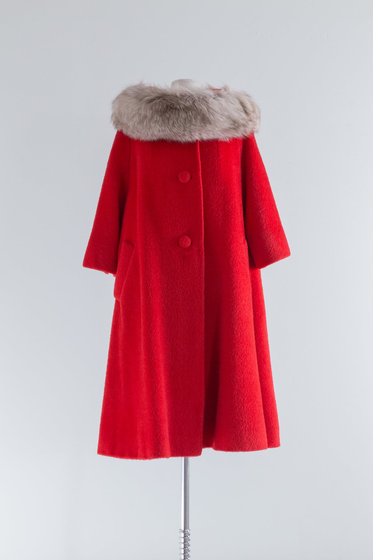 Iconic 1950's Cherry Red Lilli Ann Swing Coat with Fur Collar / OS