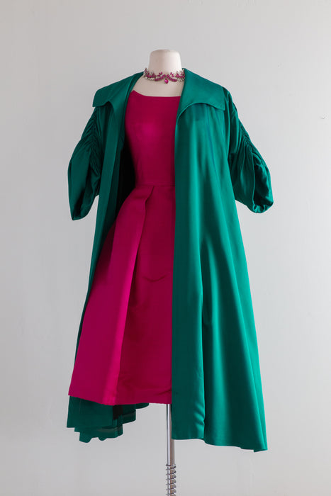 Stunning 1950's Emerald Green Opera Coat With Shirred Sleeves / Medium Xtabay Vintage Stunning 1950's Emerald Green Opera Coat With Shirred Sleeves / Medium Xtabay Vintage