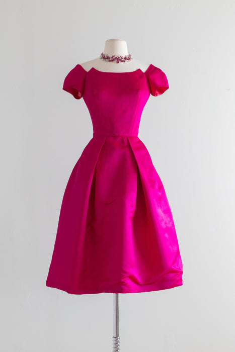Fabulous 1950's Shocking Pink Silk Party Dress  / Small