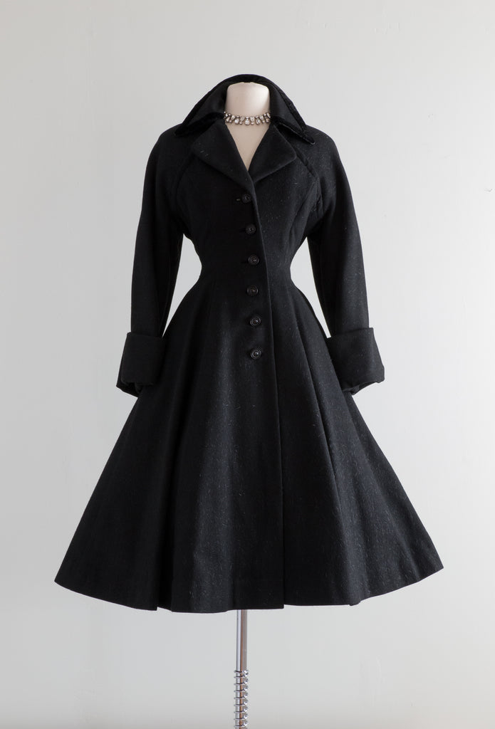 Late 1940's NEW LOOK Era Eyelash Wool Princess Coat With Red Lining / SM