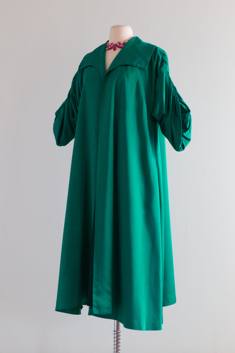 Stunning 1950's Emerald Green Opera Coat With Shirred Sleeves / Medium Xtabay Vintage Stunning 1950's Emerald Green Opera Coat With Shirred Sleeves / Medium Xtabay Vintage