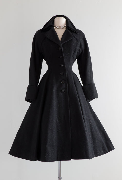 Late 1940's NEW LOOK Era Eyelash Wool Princess Coat With Red Lining / SM