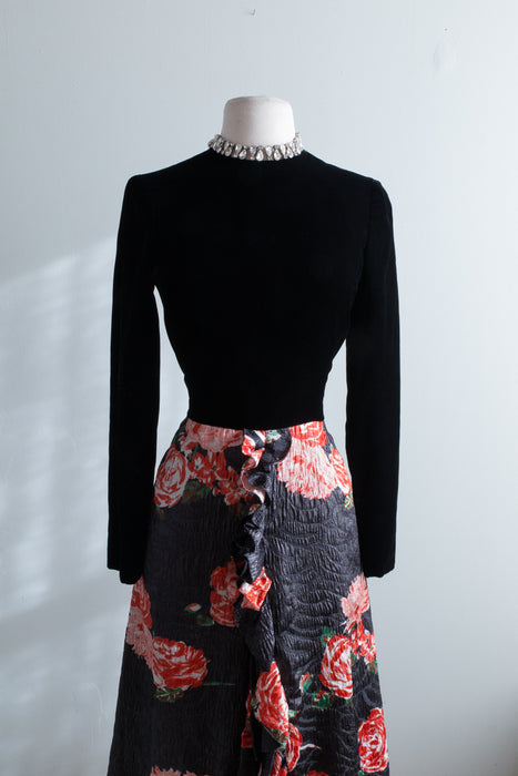 Vintage Jean-Louis Scherrer Black Velvet & Rose Silk Lame' Evening Dress / SM