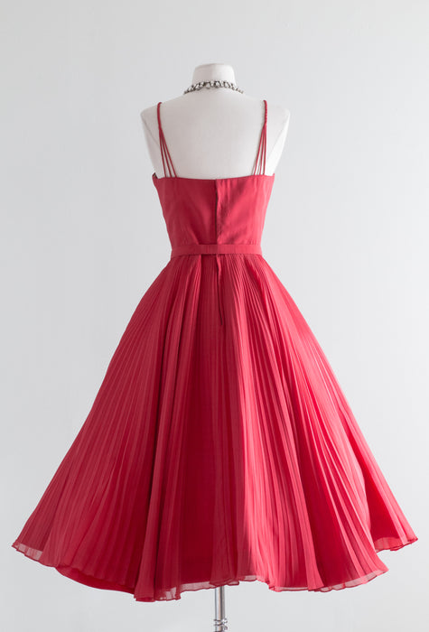 Vintage 1950's Cerise Pink Couture Cocktail Dress By Don Loper / Waist 27